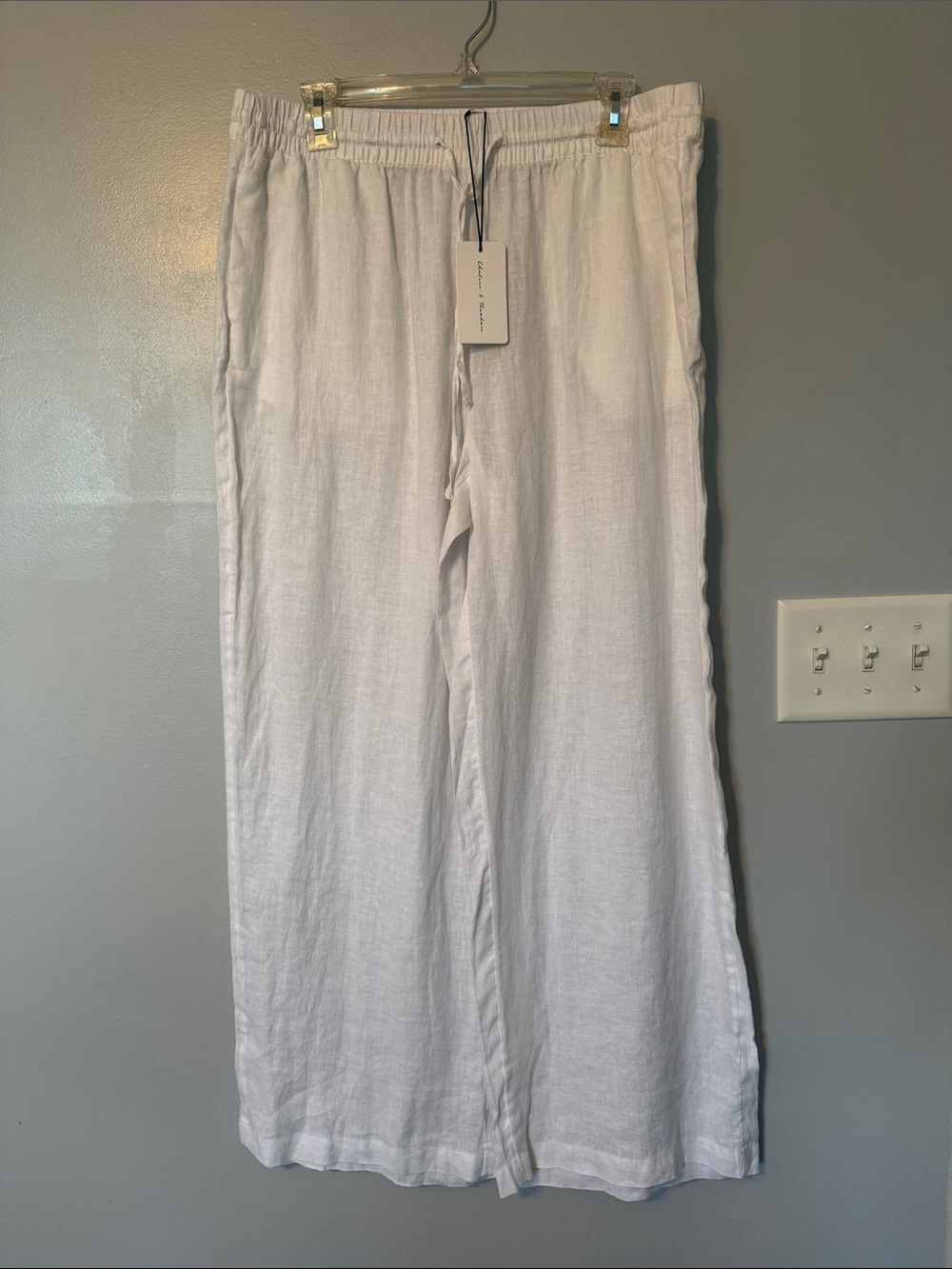 Chelsea & Theodore 100% Linen Blend White Casual Drawstring Pants